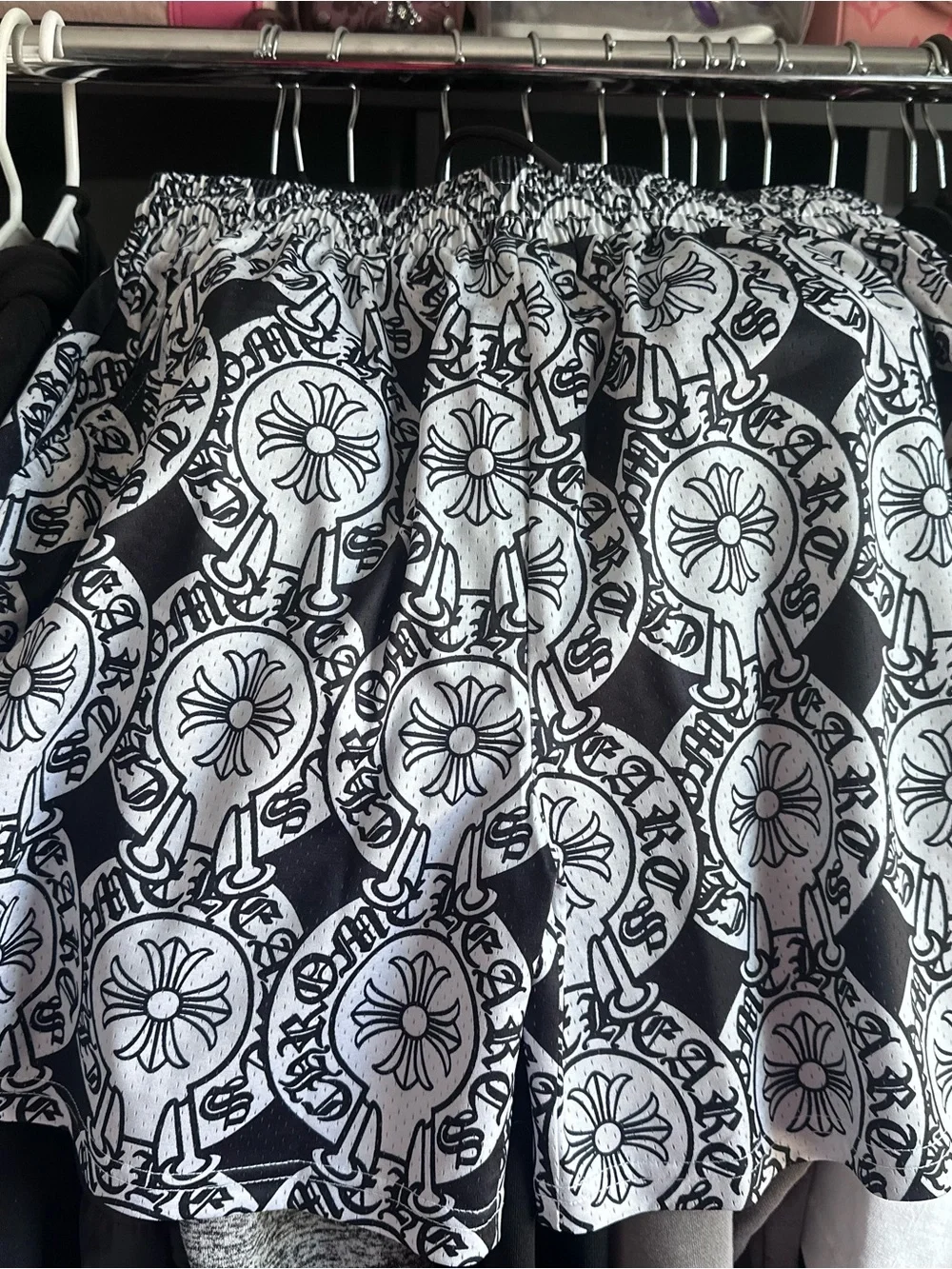 Black & White Graphic Athletic Shorts with Elastic Waist